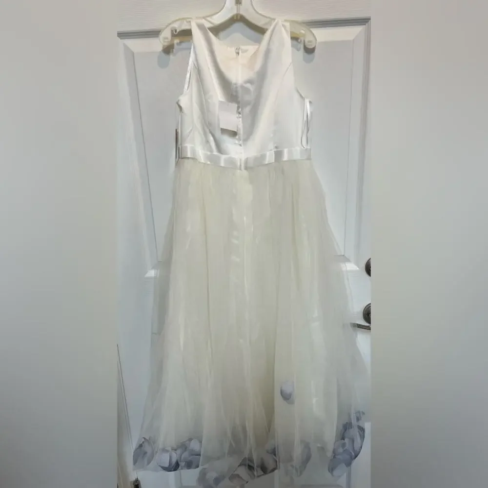David’s Bridal Trapped Tulle White Blue Sz 14. Jr Bridesmaid or Flower Girl $84